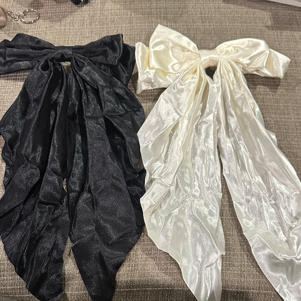 Elegant Black and White Satin Hair Bows